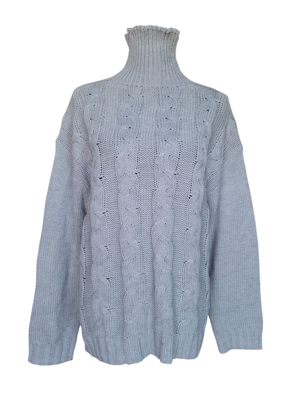 Women's Grey Cable Knit Turtleneck Sweater